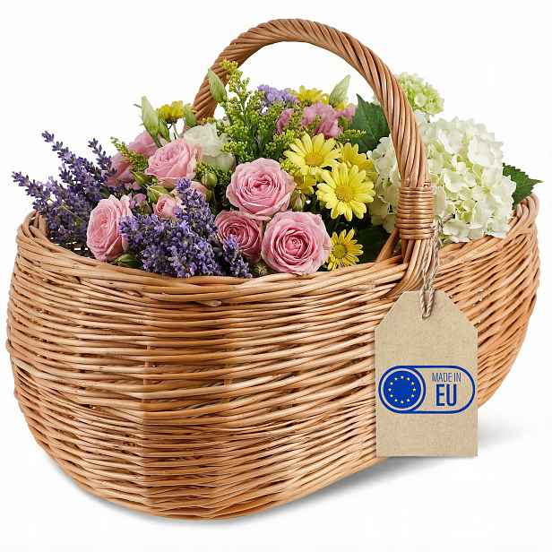 Proutěný koš s rukojetí, velký piknikový nákupní košík, ovoce, zelenina 47 cm