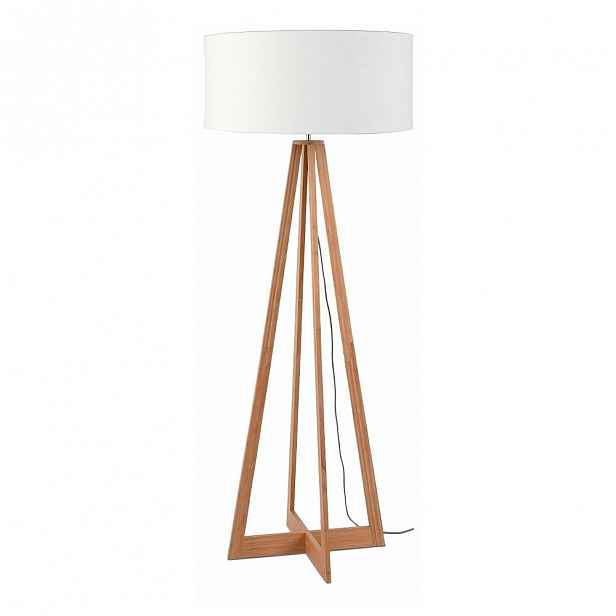 Stojací lampa s bílým stínidlem a konstrukcí z bambusu Good&Mojo Everest