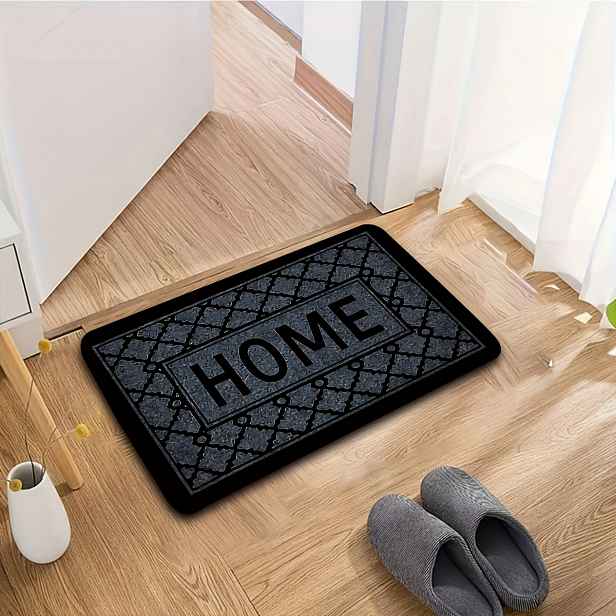 TEMU 1 ks Protiskluzová flanelová rohož, černý pruhovaný design "Home" - Ideální pro vstupní halu, kuchyň, koupelnu, obývací pokoj, ložnici - Odolné