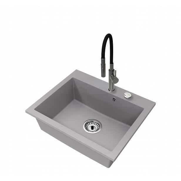 Granitový dřez Jednokomorový Elite 60 Baterie Sifon Chrom Automat