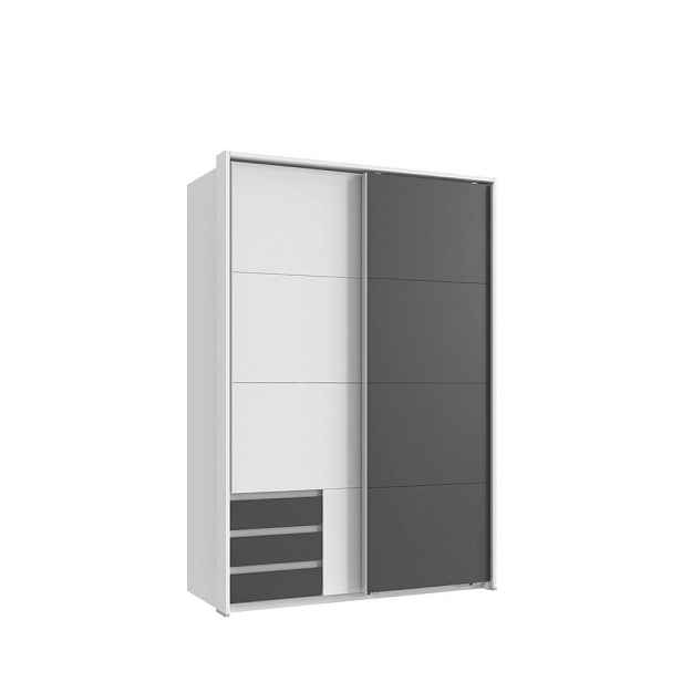 luma-home SKŘÍŇ S VZPŘÍMENÝMI DVEŘMI, 138 × 65 × 200 cm (Š×H×V), skříň Passepartout v bílé barvě, 1x dveře a viditelné zásuvky v grafitové barvě / 226