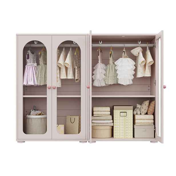 OKWISH ŠATNÍ skříň 80/50/120 cm baby pink z MDF a akrylu s tyčí na oblečení a nastavitelnými policemi