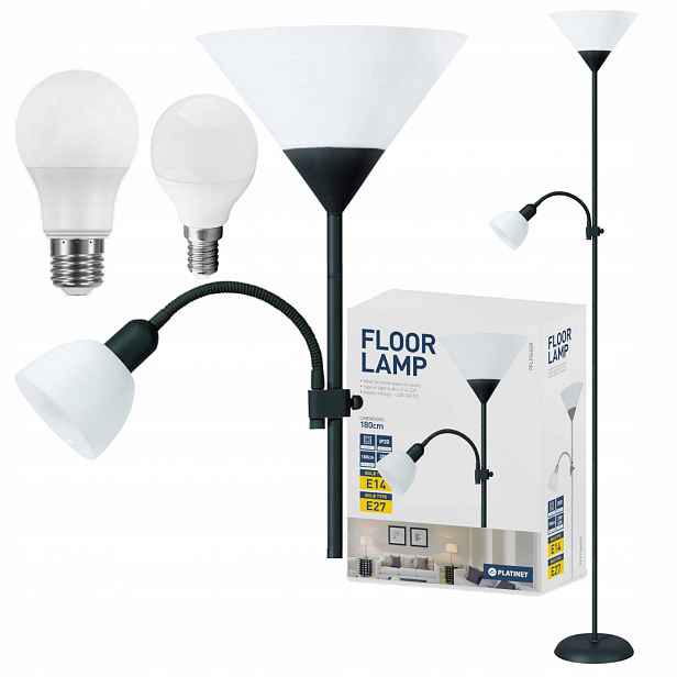 Podlahová lampa černá 180 cm E27/E14 2-světelné body, žárovky součástí balení