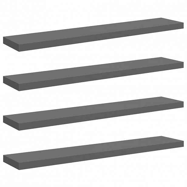 vidaXL Plovoucí nástěnné police 4 ks lesklé šedé 120x23,5x3,8 cm MDF