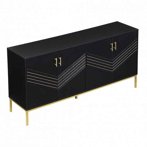 Modfu KOMODA z MDF 160x40x80,5 cm černá v dekoru dřeva se 4 dvířky, nastavitelnými policemi a kovovými nohami