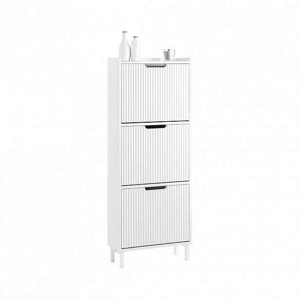 SoBuy BOTNÍK se třemi zásuvkami Bílá 50x19x130cm Minimalistický