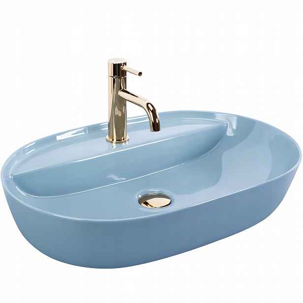 Umyvadlo na desku modré Rea Aura Light Blue 61 Oválné velké keramické