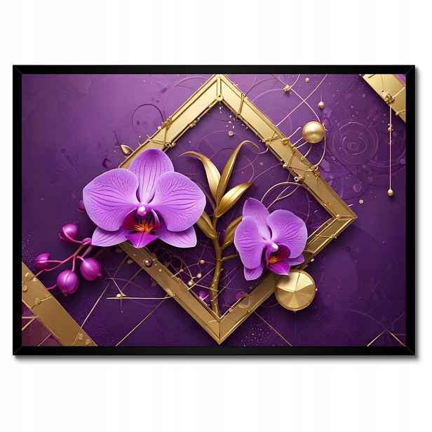 Plakáty v rámu 70x50 Fialové orchideje a zlato