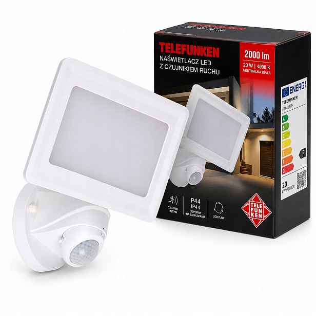 Venkovní nástěnné Led svítidlo s pohybovým senzorem, bílá barva, IP44 20 W, 2000 lm, 4000 K