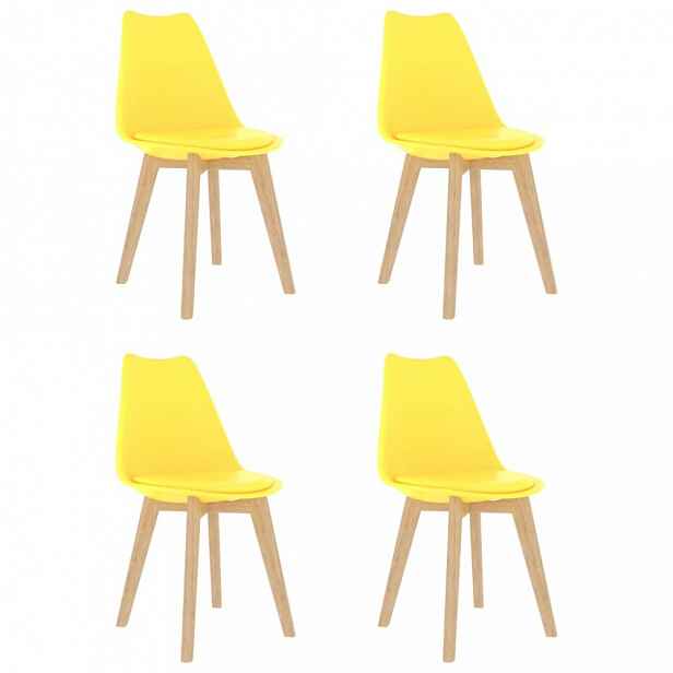 Jídelní židle 4 ks plast / umělá kůže / buk Žlutá