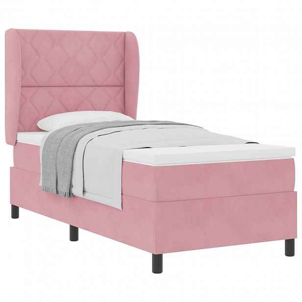 vidaXL Postel s boxspringem s čelo Růžová 200 x 90 cm samet