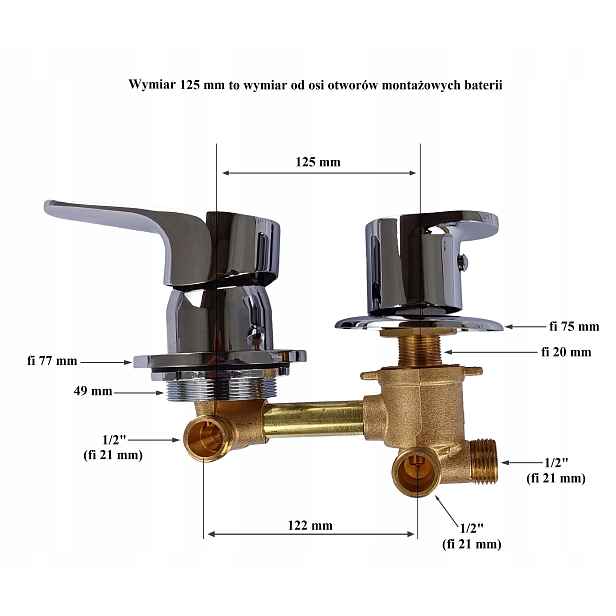 Baterie 3 funkce 125 mm/12,5 cm připojení 1/2" Směšovač sprchového koutu