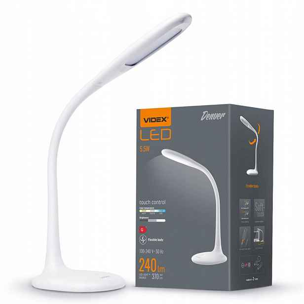 Led stolní lampa 5.5W 370lm 5500K Studená bílá Stmívatelná Helsinki Videx