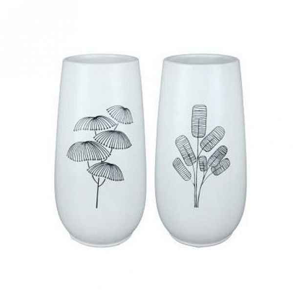 Váza kulatá DAGOBA dekor rostliny keramika mix bílá 19,5cm