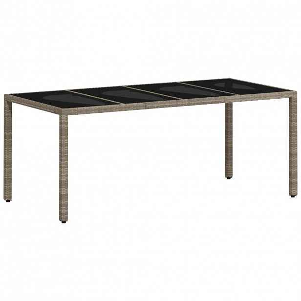 vidaXL Zahradní stůl skleněná deska světle šedý 190x90x75 cm polyratan