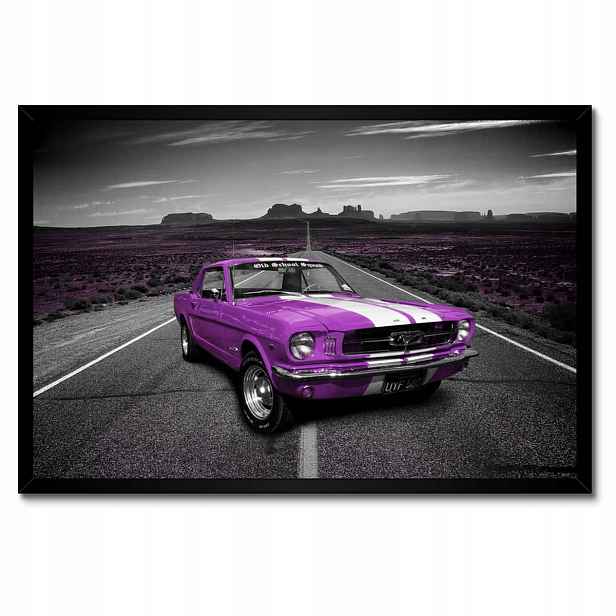 Plakáty v rámu 60x40 Fialový Ford Mustang na silnici