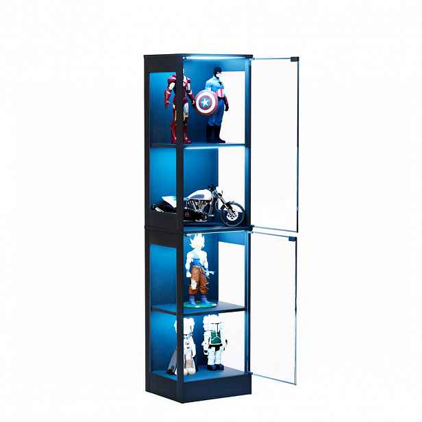 Modfu VITRÍNA z ABS 40x165x35 cm dekor akácie s LED osvětlením, pohybovým senzorem a skleněnými dvířky