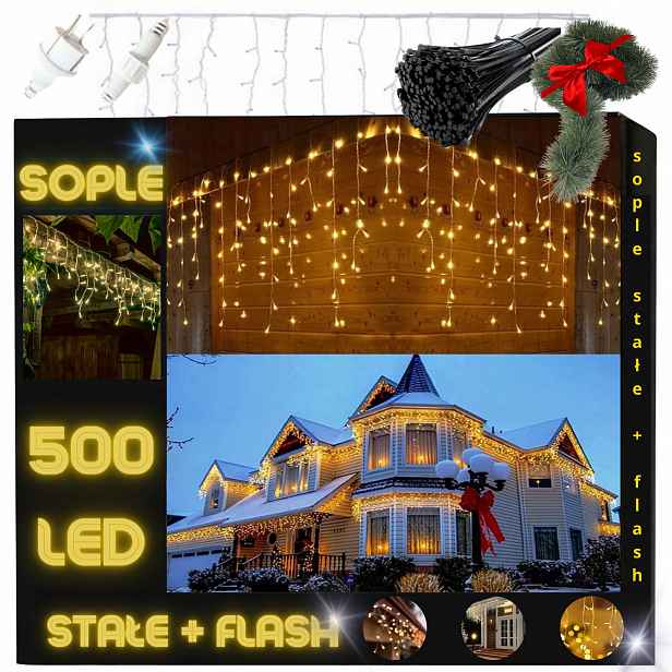 Rampouchy 500 Led Venkovní Osvětlení IP44 Stálé Svícení Flash Světelný Závěs Teplá Bílá
