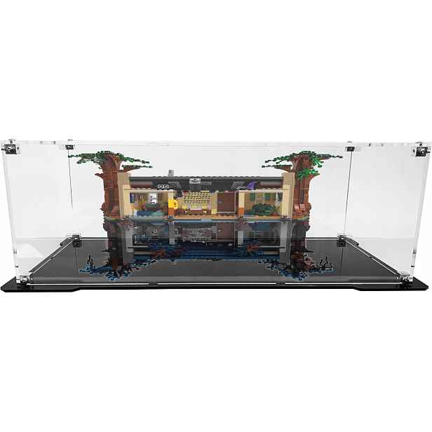 Vitrína s černou základnou pro stavebnici Lego 75810 Stranger Things druhá strana.