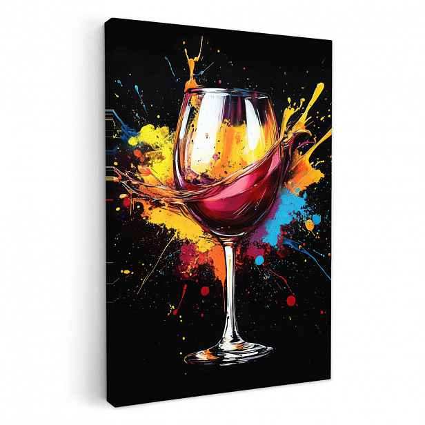 MuchoWow OBRAZ NA PLÁTNĚ Víno - sklo - graffiti - nápoj - červená - barva 20x30 cm