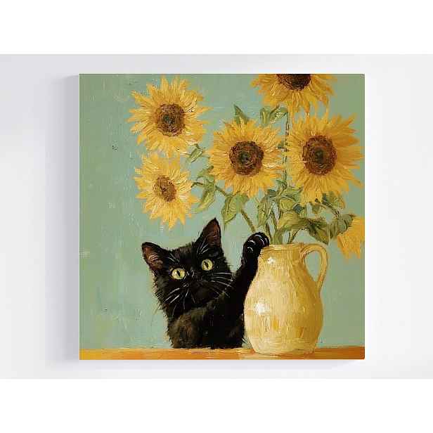 Obraz Na Plátně Canvas Černá Kočka Žluté Slunečnice Van Gogh 60x60