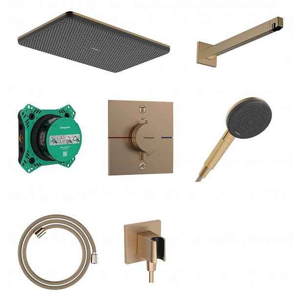 Hansgrohe Raindance Alive Q - Sprchový set s termostatem pod omítku, s tělesem, 21x34 cm, 3 proudy, kartáčovaný bronz 24620140