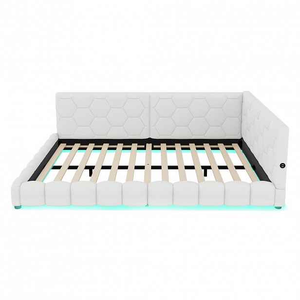 Modfu DENNÍ postel z MDF 140x200 cm bílá s LED osvětlením, USB-C a lamelovým roštem