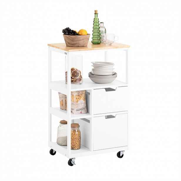 SoBuy KUCHYŇSKÝ VOZÍK se 2 zásuvkami Bílá 53x37x89cm Moderní