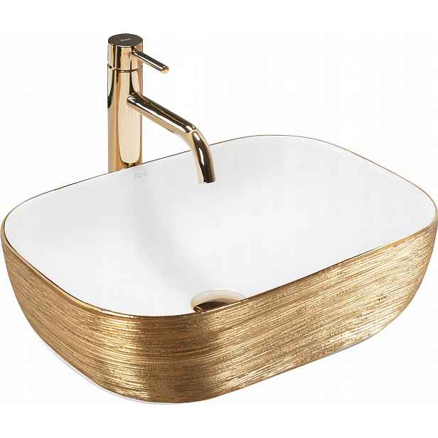 Umyvadlo na desku Belinda White Gold Brush Bílá Zlatá Kartáčovaná 46 cm