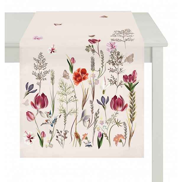 Běhoun na stůl Květinová louka 40x150 cm, krémový