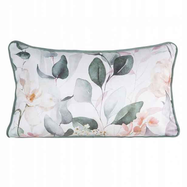 Polštář 45x30 Juliet Premium bílá, zelené listy sametové