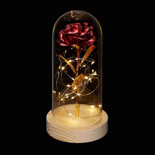 Relaxdays RŮŽE červená pod skleněným poklopem LED 22x11 cm