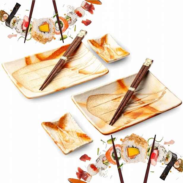 Sada keramiky na sushi Kurage Krémově žlutá pro 2 osoby 6 El Edo Japan