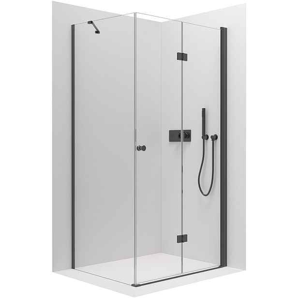 Sprchový kout Volpe L/P - 6 mm - černá matná, transparentní sklo - 90x100x190 cm - zalamovací