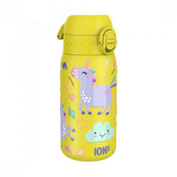 Dětská láhev na pití, nerezavějící, 400ml, Yellow, Unicorns - Ion8