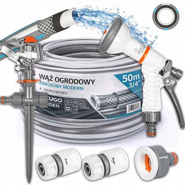 Hadice 3/4" 50 m 4 Vrstvy Modern Gun Zavlažovač Set Bradas