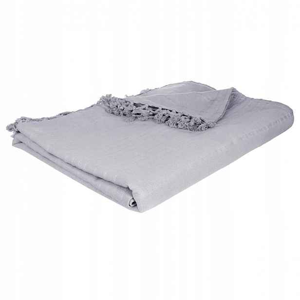 Šedý bavlněný přehoz na postel s třásněmi boho