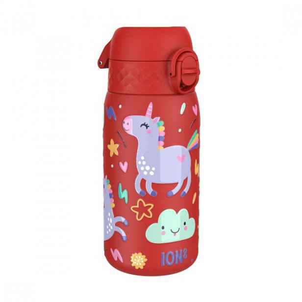 Dětská láhev na vodu, nerezavějící ocel, 400 ml, Red, Unicorns - Ion8