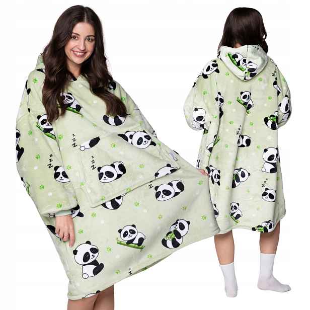 Koc oversize mikina Teplá Mikinová Deka XXL 2v1 Panda Kožešina Bluzo Deka Dárek