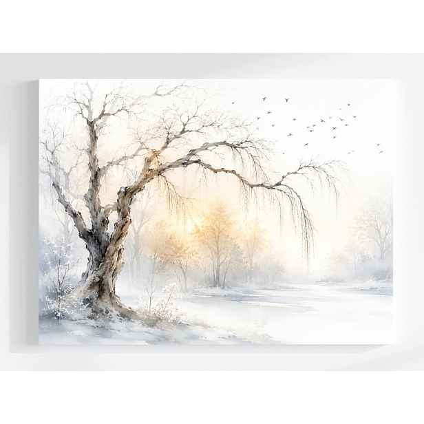 Obraz Na Plátně Canvas Krajina Park Stromy Řeka Zima Sníh Mráz Led 80x60