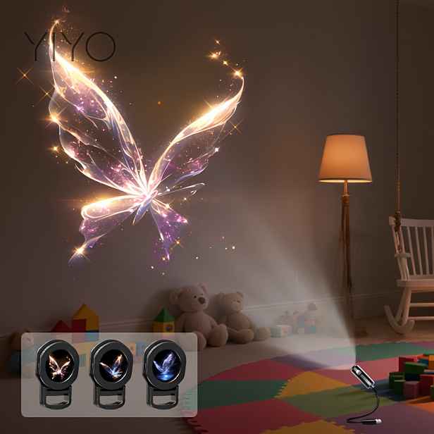 TEMU YIYOLICO USB- LED projekční lampa vhodná na stěny/strop/stolní desku, křišťálové motýlí světlo s paprskem, dekorativní nálada do ložnice,