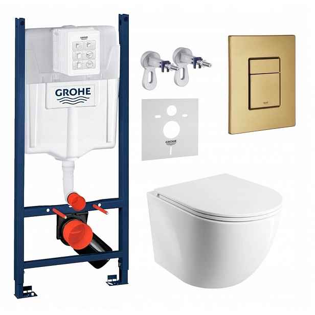 Wc sada Grohe s mísou Wc Cspmwbm a tlačítkem zlatá kartáčovaná Fresh