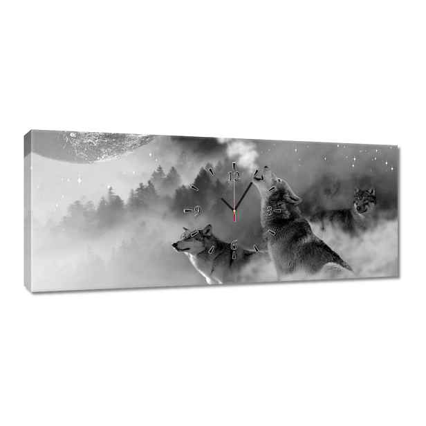 Nástěnné hodiny 100x40 Vlci Měsíc