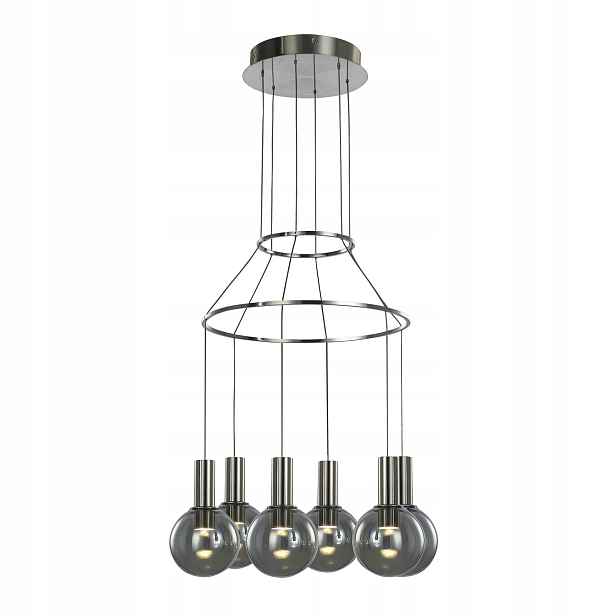 Závěsná Led lampa chrom, skleněné kouřové koule 6 bodů do obývacího pokoje 3000K Italux
