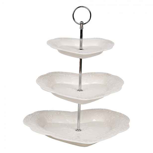 3 patrový keramický etažér s talíři ve tvaru srdce - Ø 26*31 cm Clayre & Eef