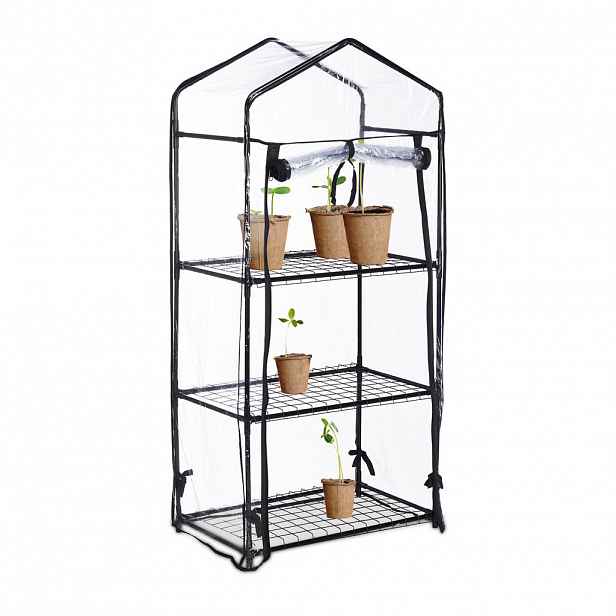Relaxdays SKLENÍK Černý Transparentní 3 úrovně PVC 126 cm