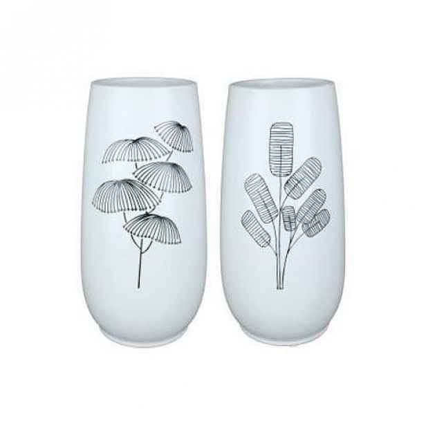 Váza kulatá DAGOBA dekor rostliny keramika mix bílá 23,5cm