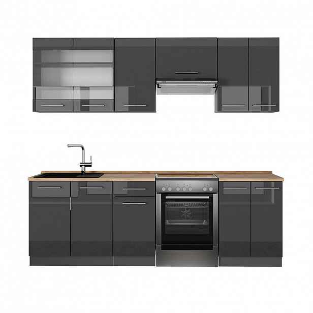 Vicco KUCHYŇSKÝ KOUT Fame-Line Antracitový vysoký lesk 240 cm , PD Dub