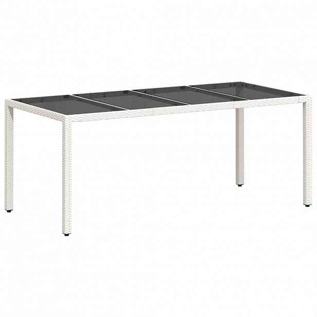 vidaXL Zahradní stůl se skleněnou deskou bílý 190x90x75 cm polyratan