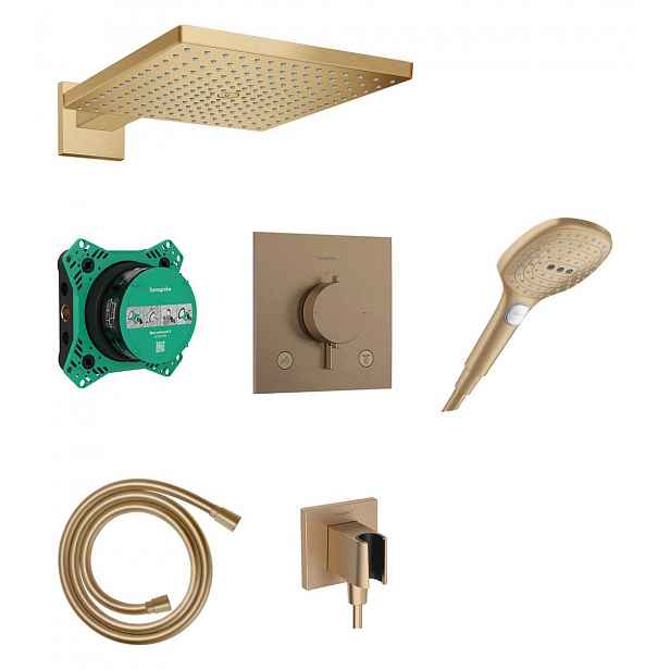 Hansgrohe Raindance E - Sprchový set s termostatem pod omítku, s tělesem, 30x30 cm, 3 proudy, kartáčovaný bronz 24623140